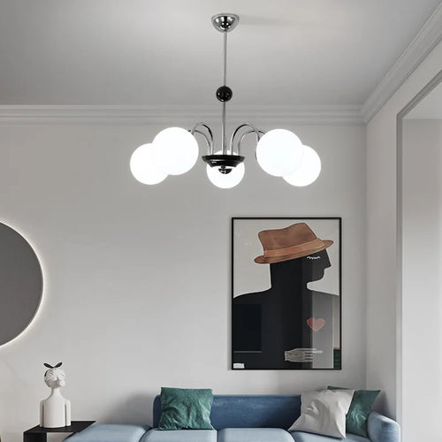 lustre verre blanc nordique américain led lumière suspendue or - vue 3 sur 13