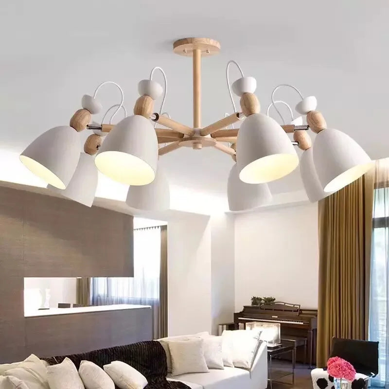 lustre moderne bois massif simple plafond hôtel - vue 4 sur 19