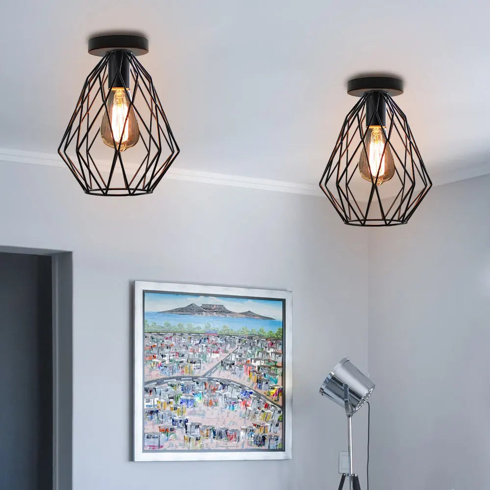 plafonnier en cage de fer moderne led décoratif industriel nordique - vue 5 sur 8