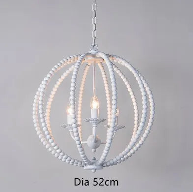 lustre rond en perles de bois style rétro rustique en fer blanc - vue 11 sur 11