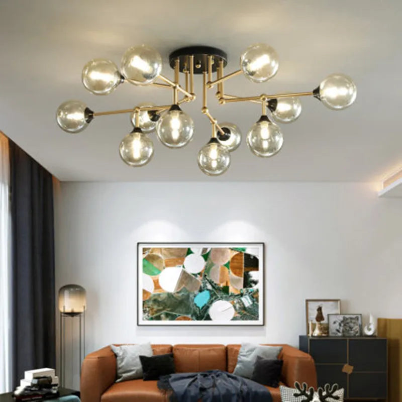 lustre moderne en verre avec éclairage décoratif design contemporain - vue 5 sur 12