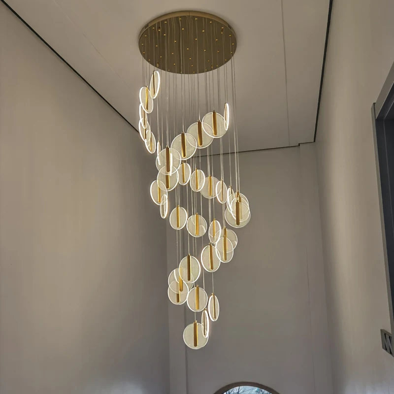 lustre à led moderne pour escalier en colimaçon haut plafond - vue 4 sur 14