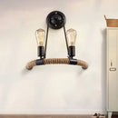 Vintage hemp rope wall light for loft and bar