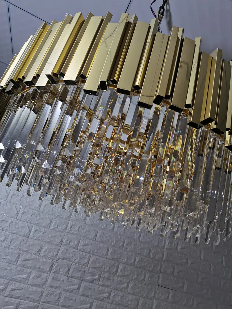 lustre en cristal doré design moderne avec éclairage led - vue 5 sur 9