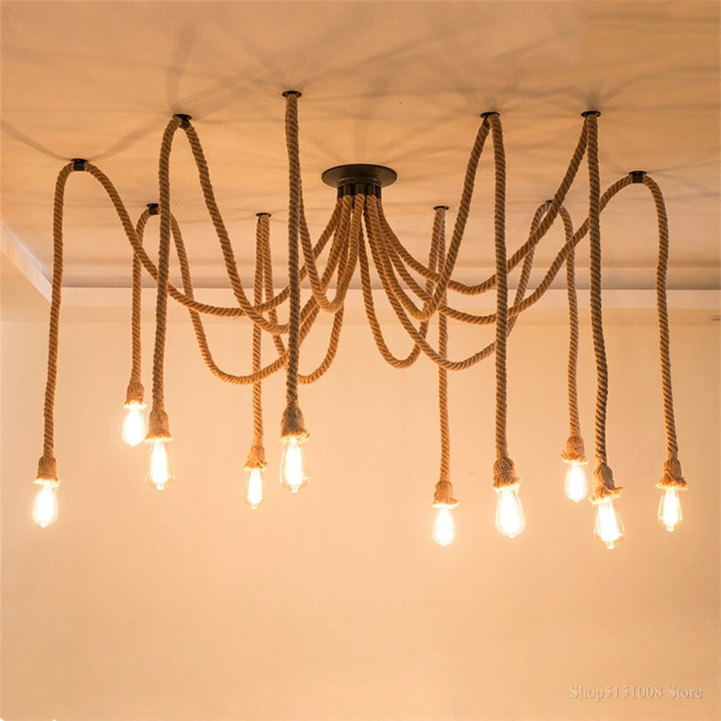 Vintage industrial hemp rope pendant light - vue 4 sur 5