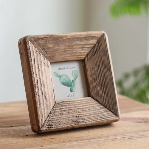 Rustic Retro Style Photo Frame For Tabletop Home Decoration, Handmade with Natural Brown Pine Wooden Picture Frame - vue 8 sur 9