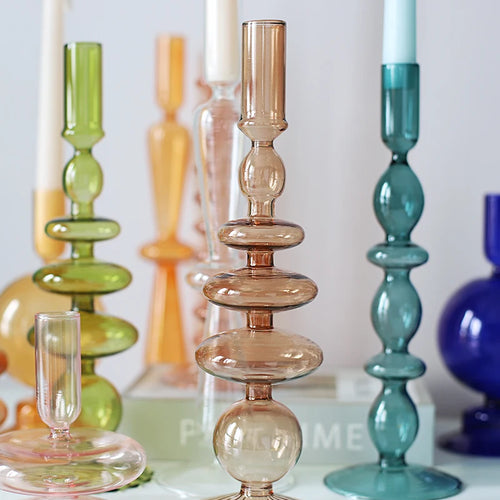 Nordic Glass candle holders, romantic Dinner home decoration, candlestick for birthday wedding, candle holder portavelas decor - vue 5 sur 31