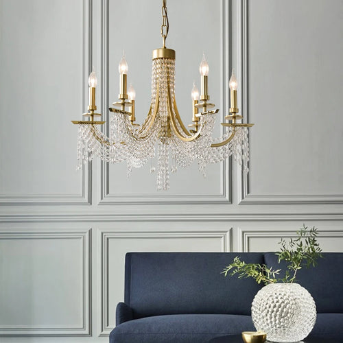 Modern nordic crystal chandelier with gold minimalist 6-ring design - vue 3 sur 9