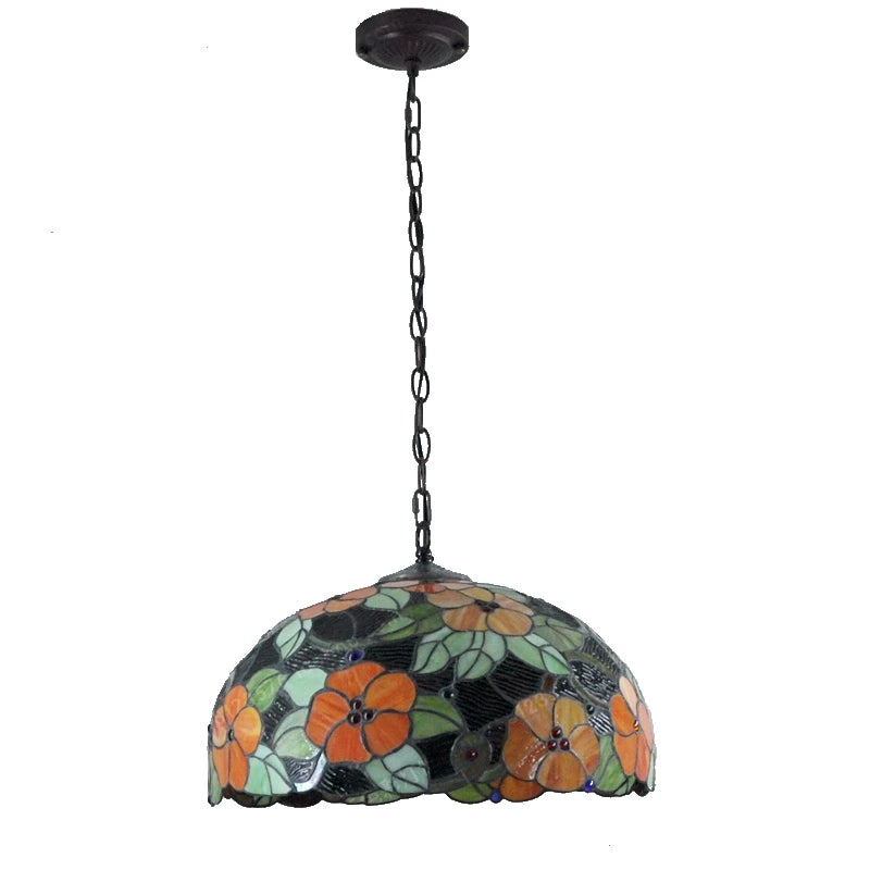 lustre en verre floral style tiffany pour restaurant et bar - vue 5 sur 5