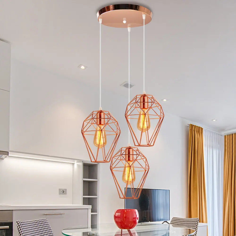 lustre led vintage moderne 1/3 têtes suspension abat-jour - vue 6 sur 12