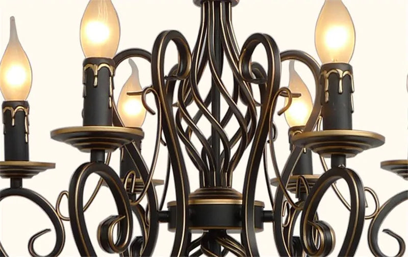 lustre vintage européen en fer avec bougies à led - vue 7 sur 8