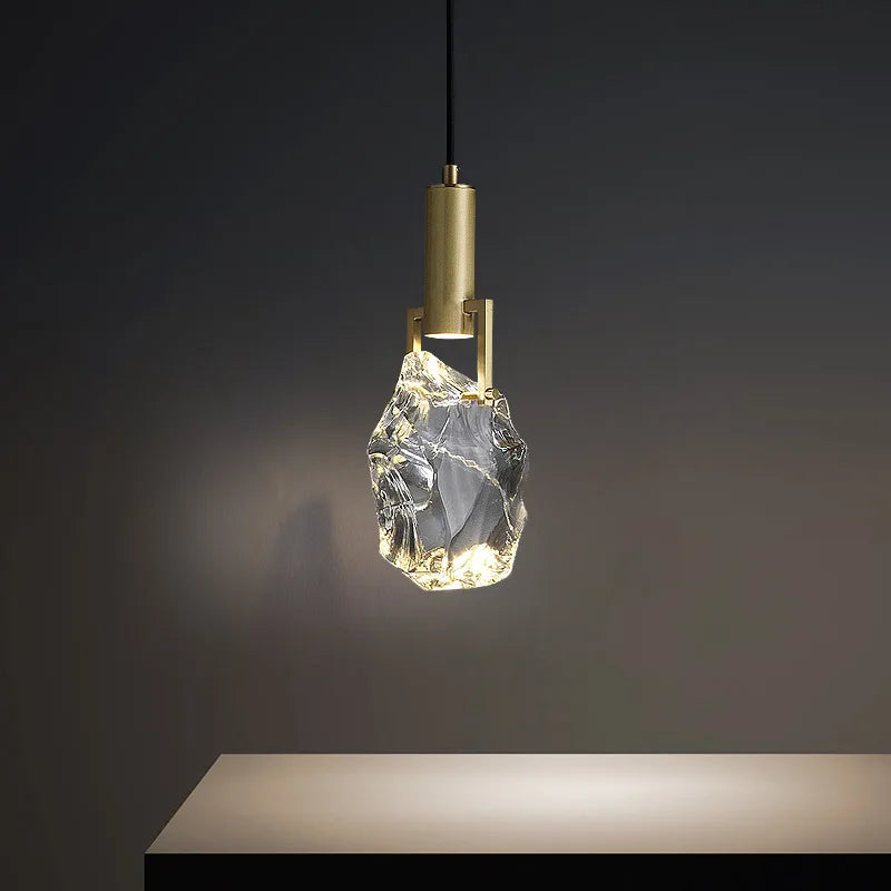 lustre moderne minimaliste en cristal et cuivre luxueux - vue 6 sur 7