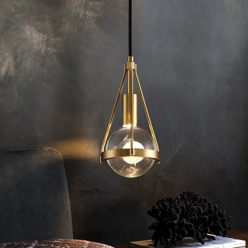 suspension luminaire loft led en cuivre cristal nordique