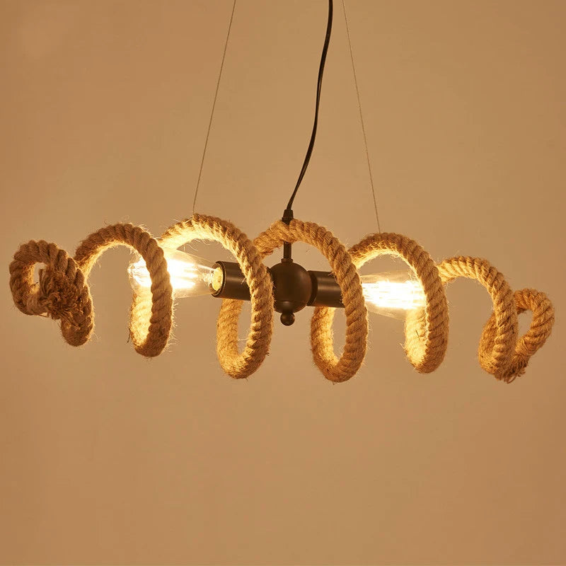 lustre rétro loft en corde de chanvre pour bar pub café - vue 4 sur 7