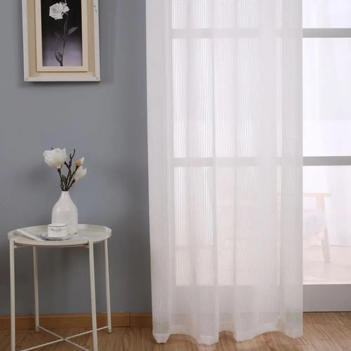 Voilage tulle rayé style art deco europeen - vue 3 sur 9