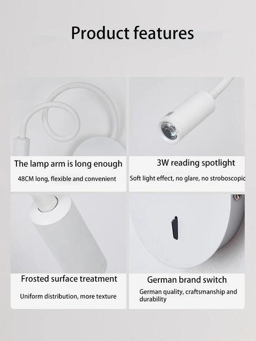 lampe de lecture led flexible pour maison hôtel