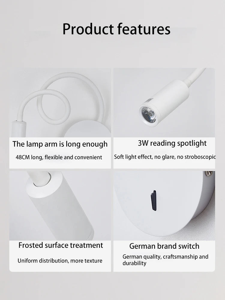 Applique murale led flexible avec interrupteur pour intérieur