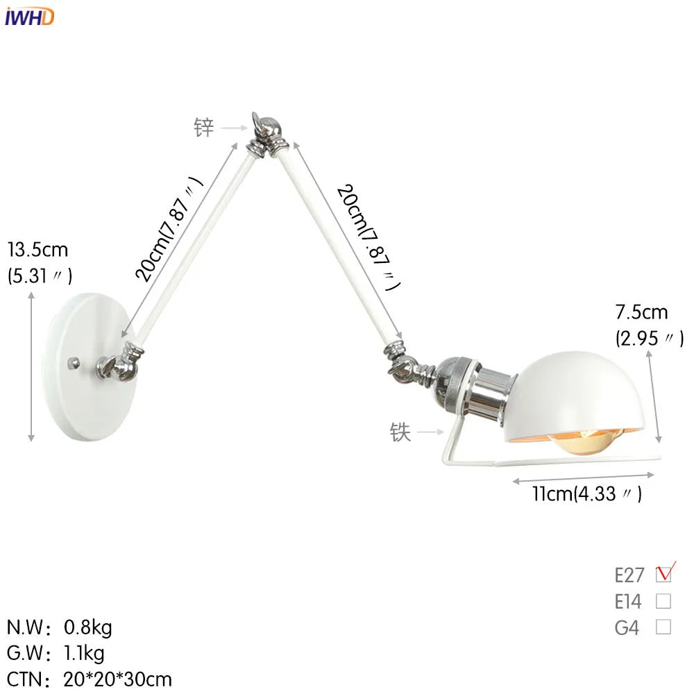 iwhd 2 heads vintage industrial loft LED wall light - vue 16 sur 21