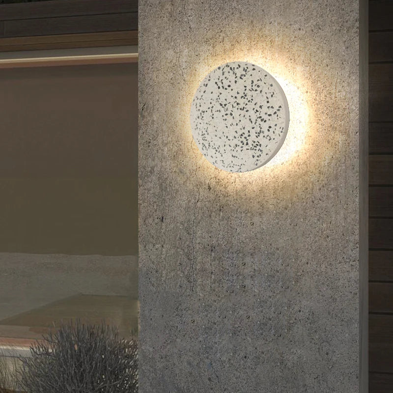 Applique extérieure LED étanche jardin rond intérieur Terrazzo &amp; acrylique décoration fond applique murale terrasse éclairage mural - vue 3 sur 15