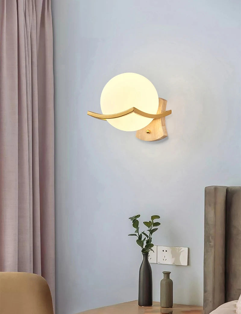 applique murale moderne en bois design lumineux décoratif en forme de lune - vue 4 sur 21