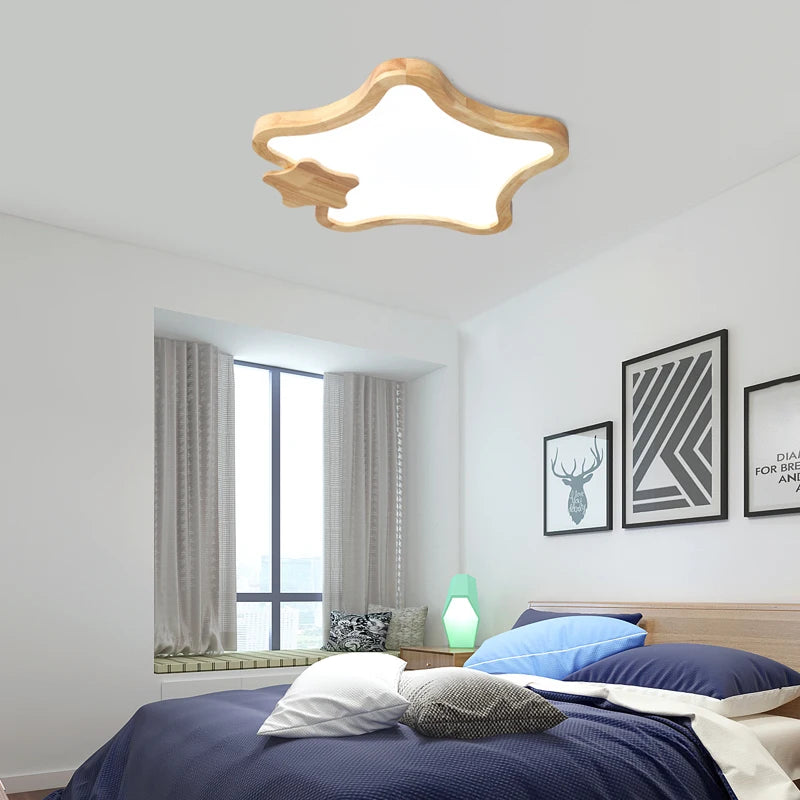 Minimalist star wooden decorative ceiling light - vue 5 sur 10