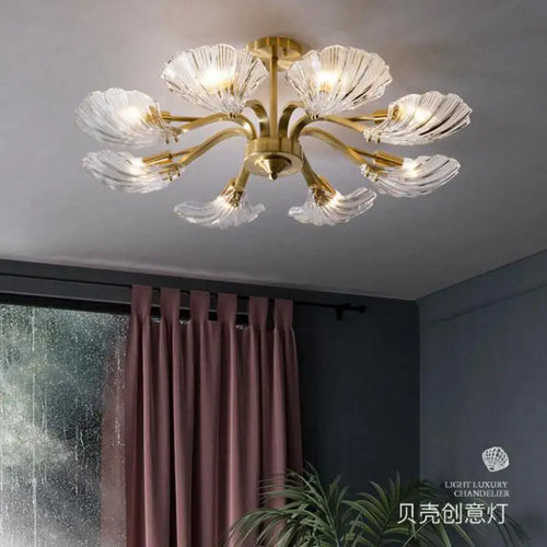 Plafonniers en verre Antique 	 coquille cuivre cuisine lumière E14 surface lumière LED pour salle à manger chambre LED plafonniers