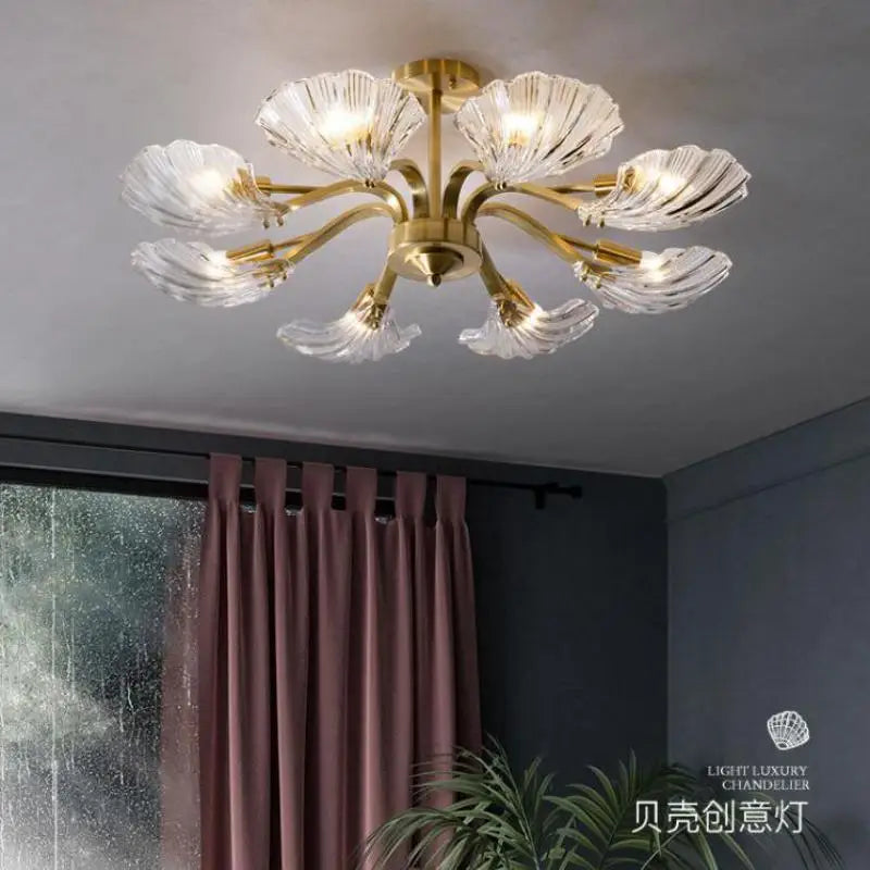 Plafonniers en verre Antique 	 coquille cuivre cuisine lumière E14 surface lumière LED pour salle à manger chambre LED plafonniers - vue 5 sur 8