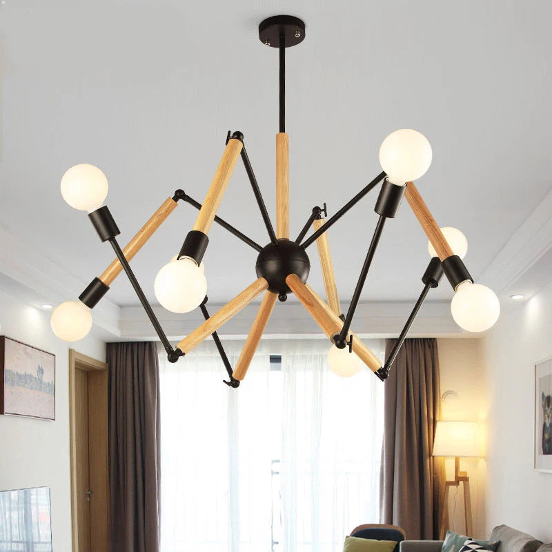 lustre en bois massif style moderne lampe araignée créative post-moderne - vue 5 sur 8