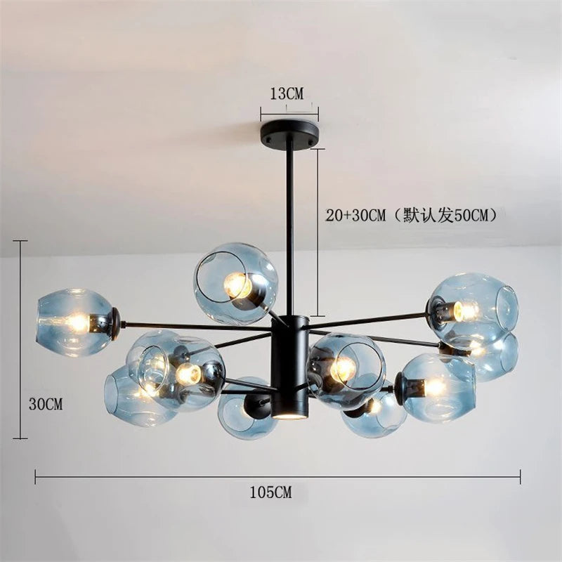 lustre nordique moderne en verre et fer pour décoration - vue 4 sur 16