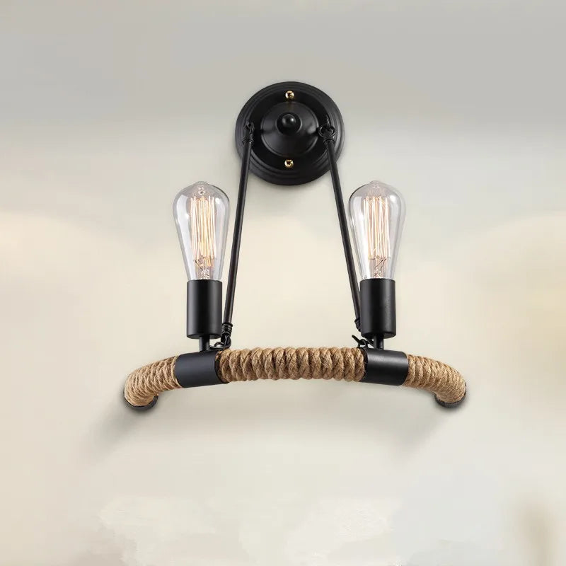 Vintage hemp rope wall light for loft and bar - vue 3 sur 6