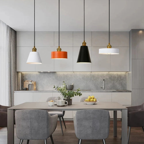 Minimalist modern retro loft pendant light with lampshade for kitchen, dining room, bedroom, restaurant - vue 3 sur 22
