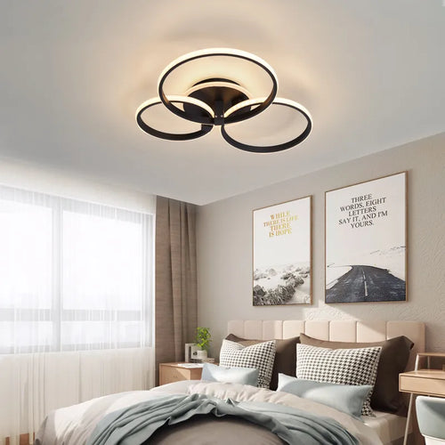 Lustre Led moderne anneau Led plafonniers salon chambre lumières plafond noir/blanc 1-5 anneau d'éclairage APP/lustre à distance - vue 6 sur 16