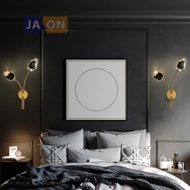 applique murale led postmoderne en cuivre et cristal - vue 3 sur 22