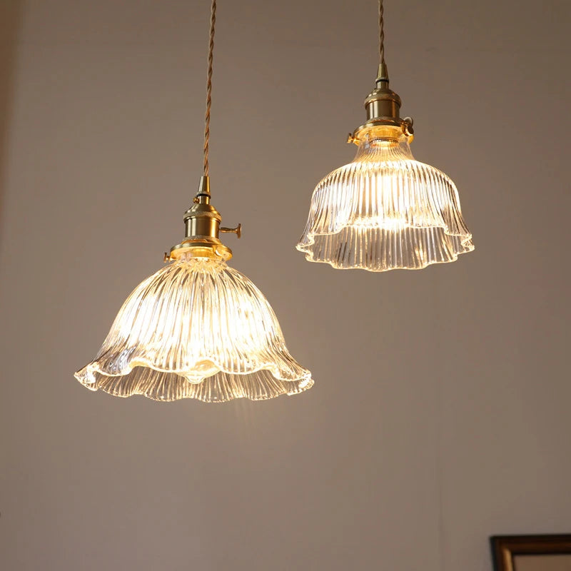 Suspension en verre vert foncé salle à manger chambre chevet Bar café suspension Luminaire rétro lampes suspendues en laiton pour plafond - vue 4 sur 14