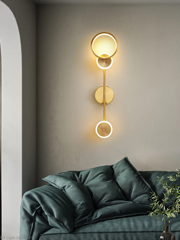 applique murale led nordique moderne en cuivre rond - vue 6 sur 11