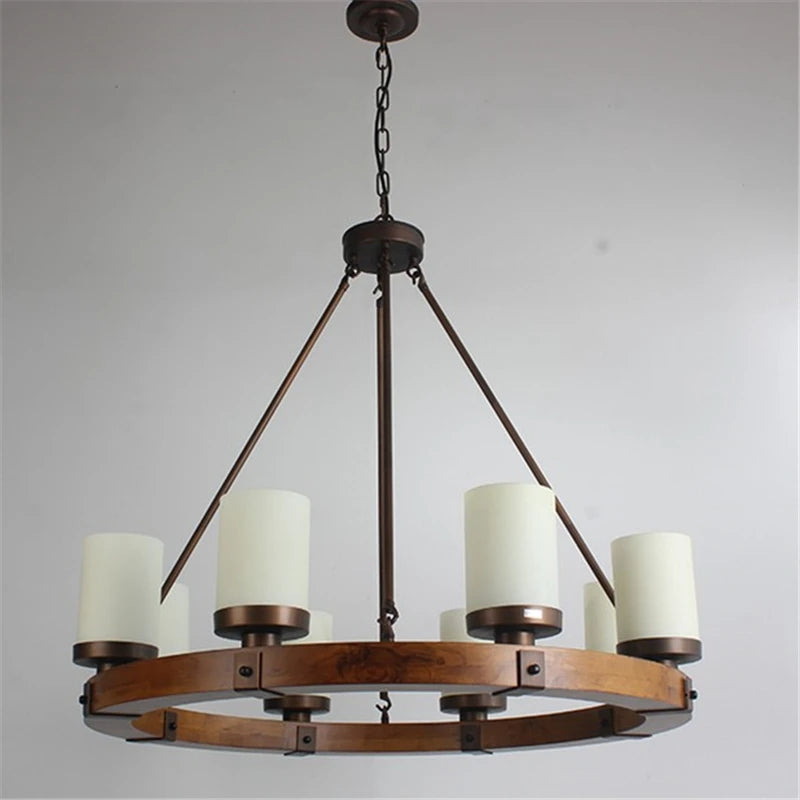 lustre rétro en bois massif et fer pour villa café musée - vue 3 sur 6