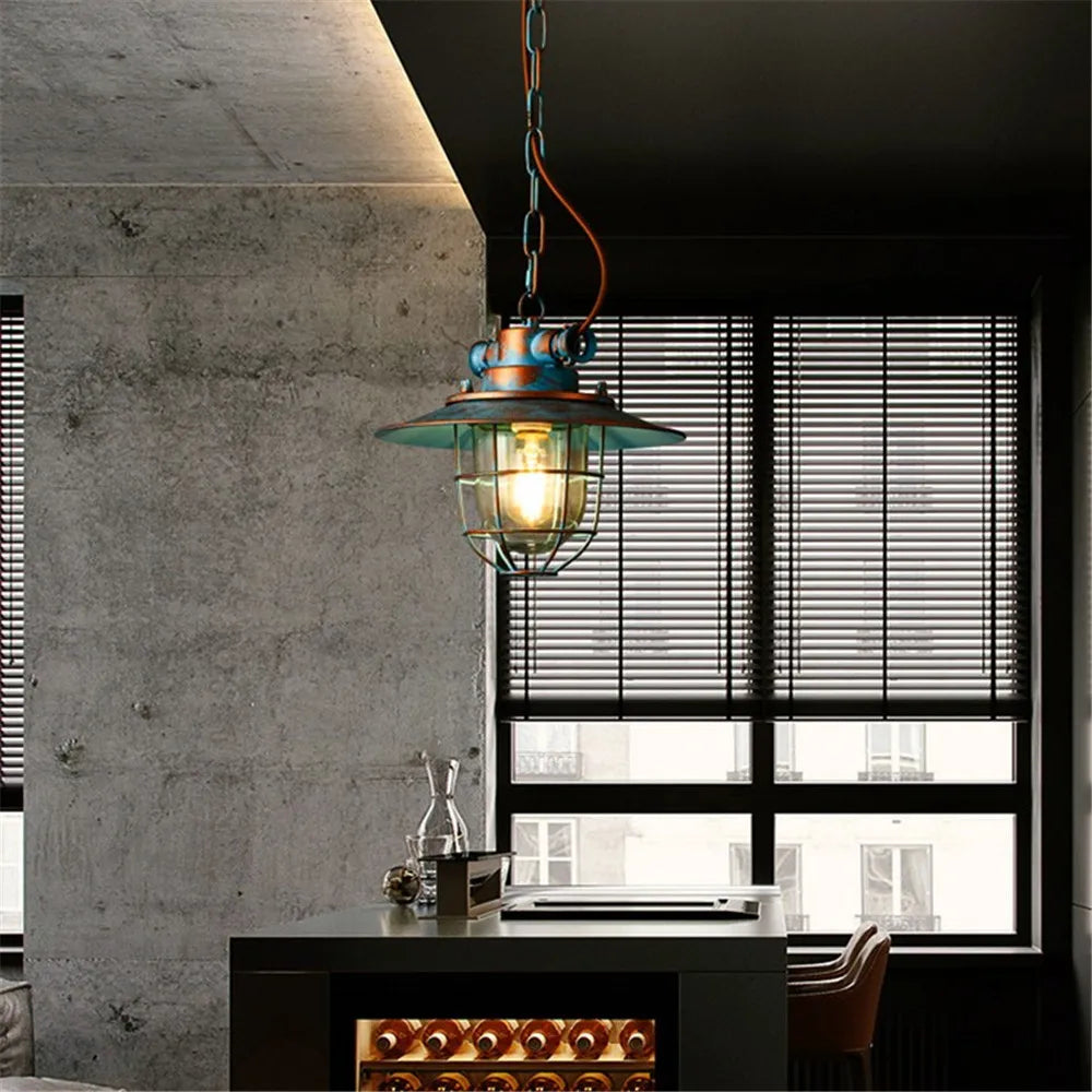 suspension LED industrielle rétro en fer et verre antidéflagrant vintage - vue 5 sur 8