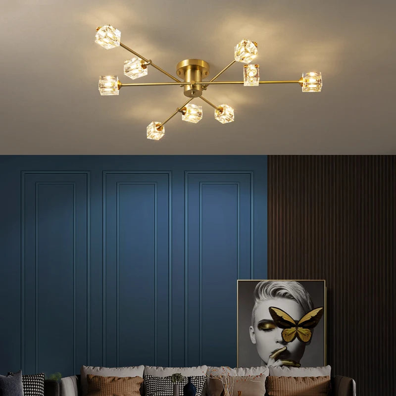 plafonnier moderne en cuivre avec cristal élégant nordique - vue 5 sur 9