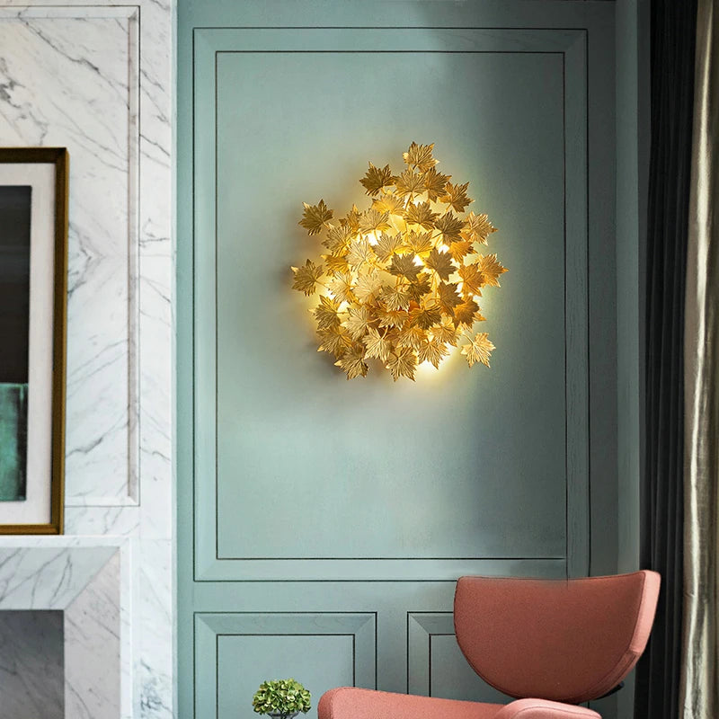 applique murale en feuilles d'érable dorées design moderne - vue 6 sur 11