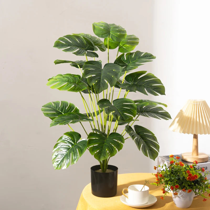 arbre tropical artificiel grandes feuilles de monstera en pot décoratif - vue 4 sur 23