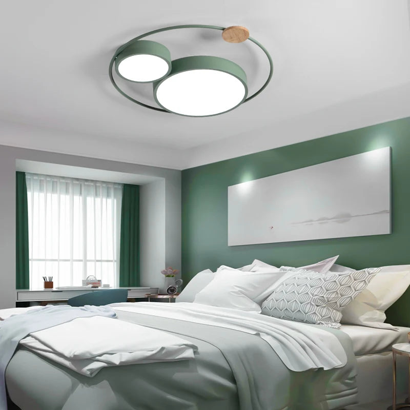 plafonnier led nordique en bois acrylique décoration ronde macaron - vue 4 sur 14