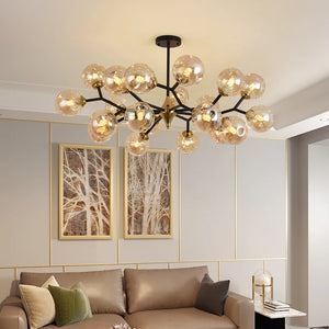 Modern branch chandelier with glass and LED lighting