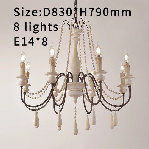 Lustre nordique en bois rétro blanc vintage gris suspendu pour cuisine/chambre à coucher salon 3/6/8/12 lumières salon - vue 14 sur 18