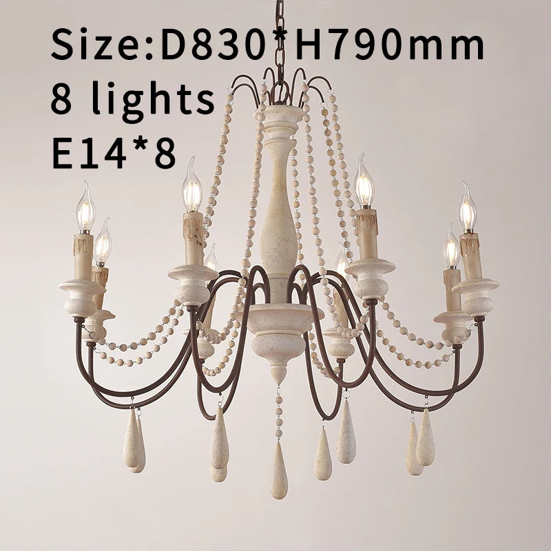 Lustre nordique en bois rétro blanc vintage gris suspendu pour cuisine/chambre à coucher salon 3/6/8/12 lumières salon - vue 13 sur 18