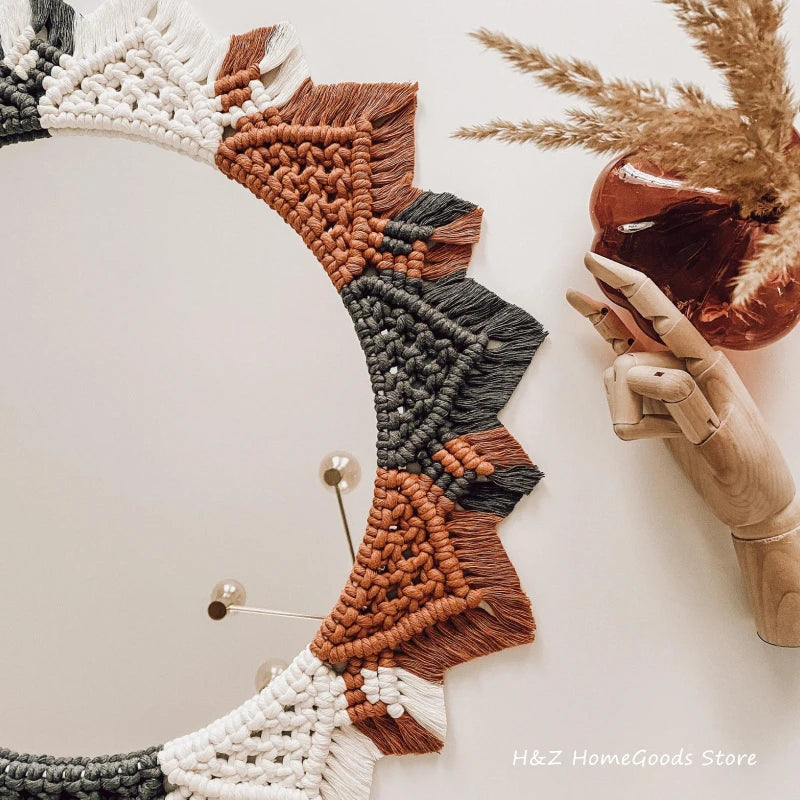 miroir décoratif en macramé style bohème pour décoration intérieure - vue 5 sur 11