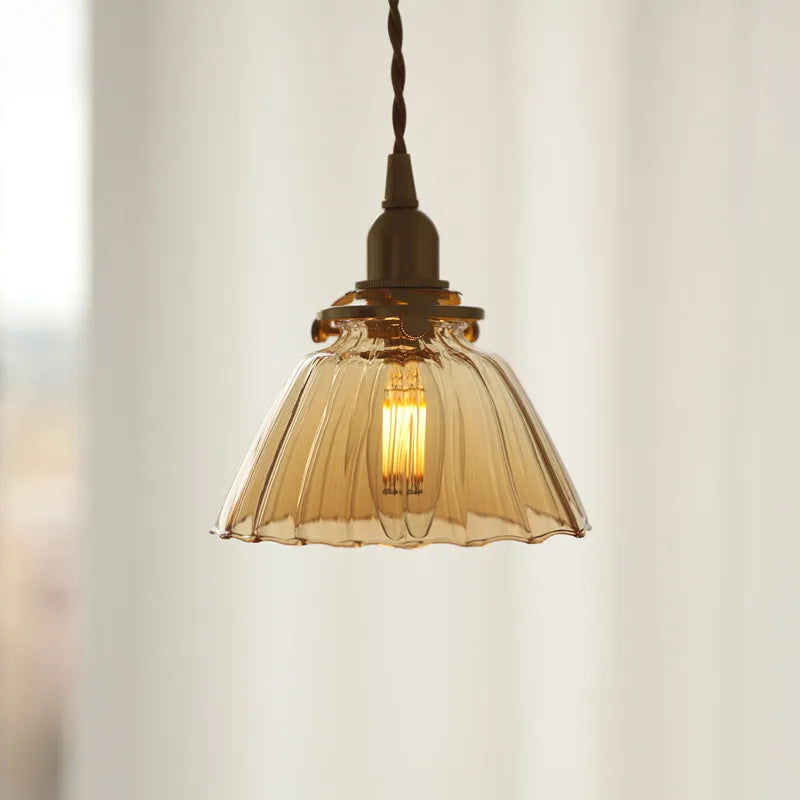 Suspension en verre vert foncé salle à manger chambre chevet Bar café suspension Luminaire rétro lampes suspendues en laiton pour plafond - vue 3 sur 14