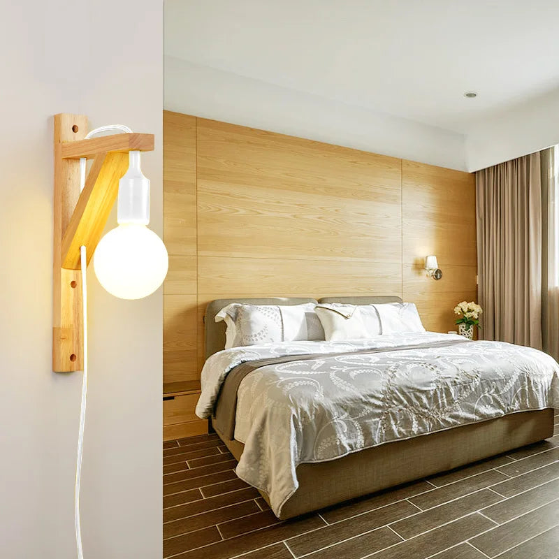 applique murale en bois massif créatif avec câble simple - vue 4 sur 10
