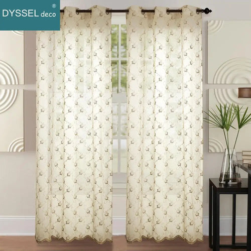 Rideau transparent brodé floral festonné pour salon