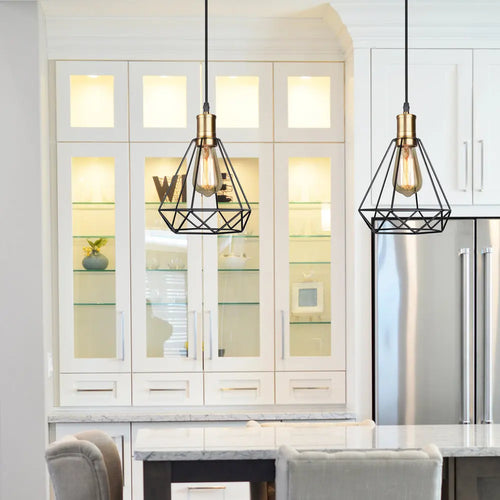 suspension lampe vintage industriel cage fer art diamant