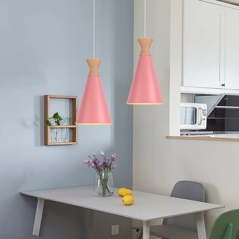 Nordique moderne LED E27 suspension intérieur bois suspension lampe luminaires maison cuisine chambre salon décor abat-jour - vue 5 sur 13